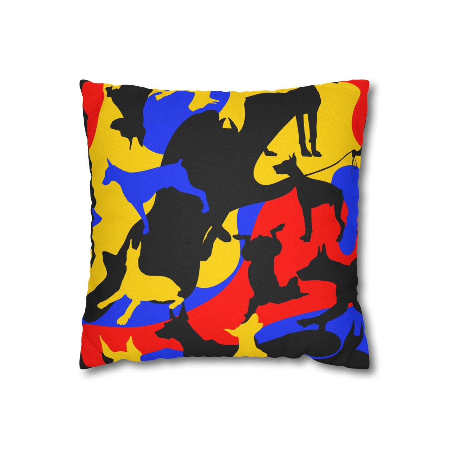 Doberman Yellow Camo Pattern Spun Polyester Square Pillowcase