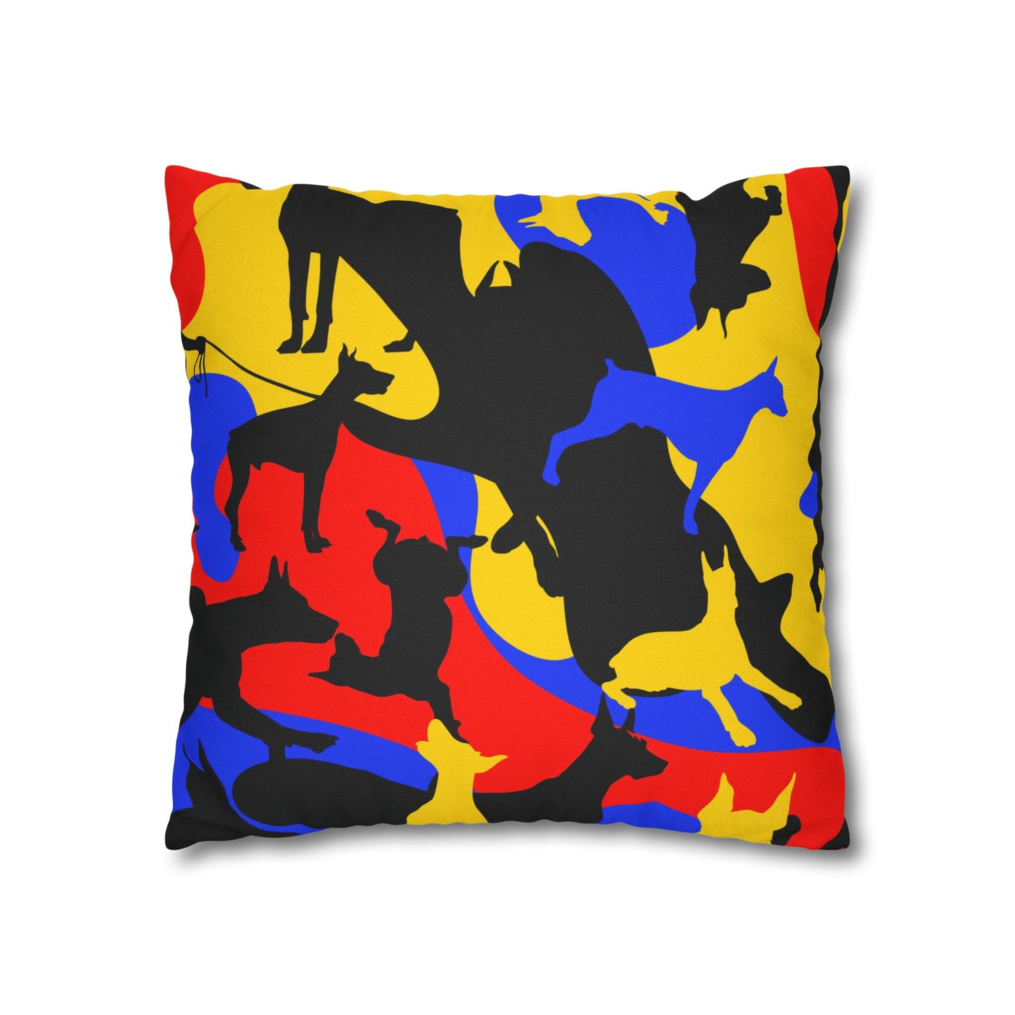 Doberman Yellow Camo Pattern Spun Polyester Square Pillowcase