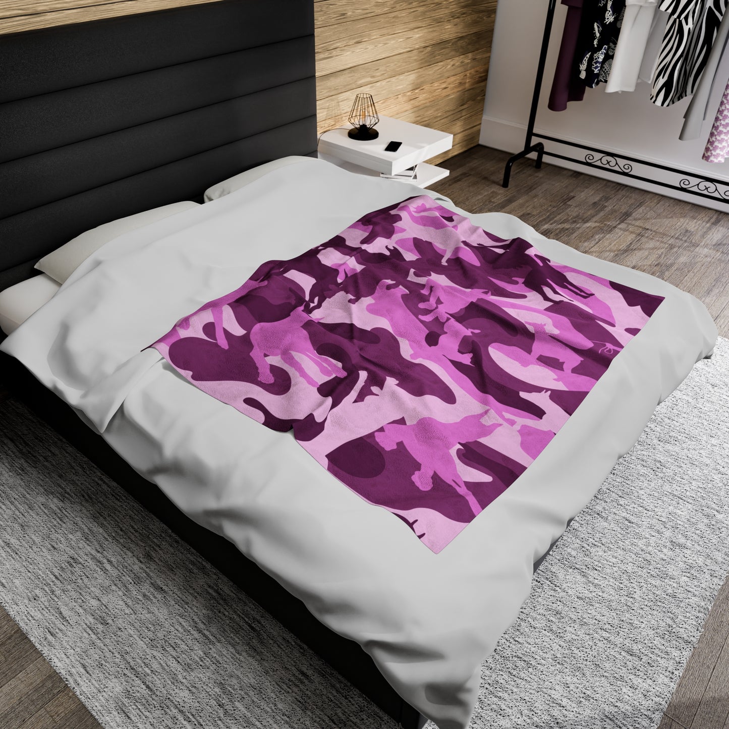 Doberman Pink Camo Velveteen Plush Blanket