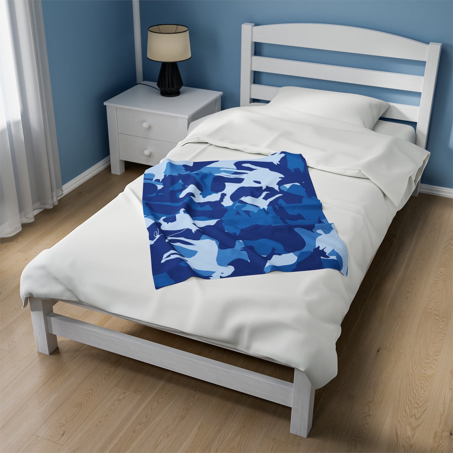 Doberman Blue Camo Velveteen Plush Blanket