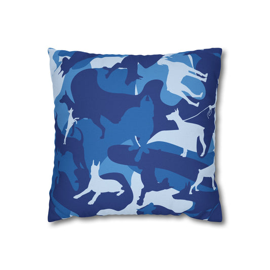 Doberman Blue Camo Pattern Spun Polyester Square Pillowcase