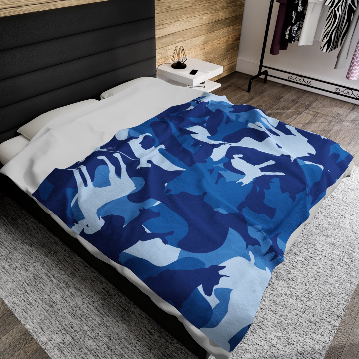 Doberman Blue Camo Velveteen Plush Blanket