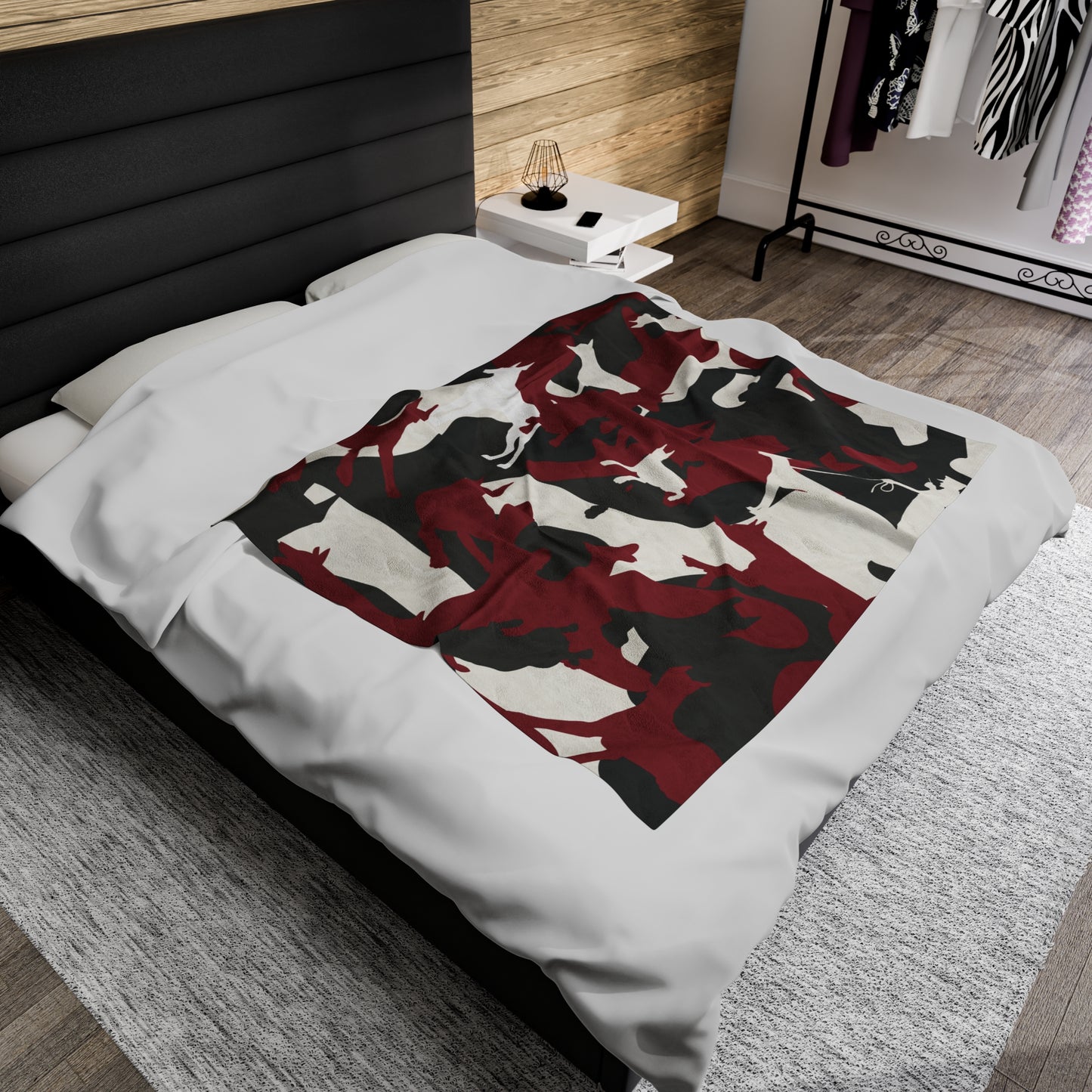 Doberman Red Camo Velveteen Plush Blanket