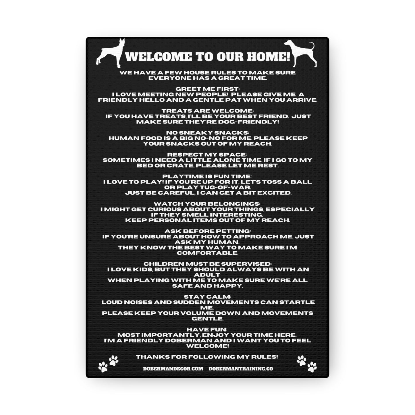 Doberman House Rules Canvas Gallery Wraps