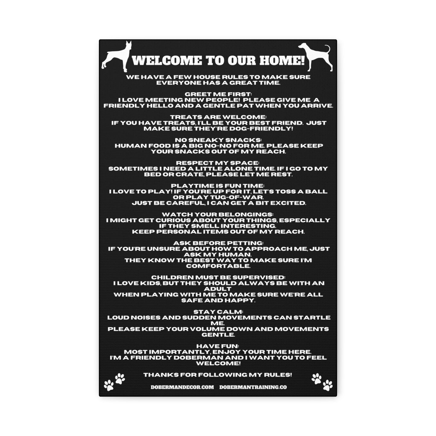 Doberman House Rules Canvas Gallery Wraps