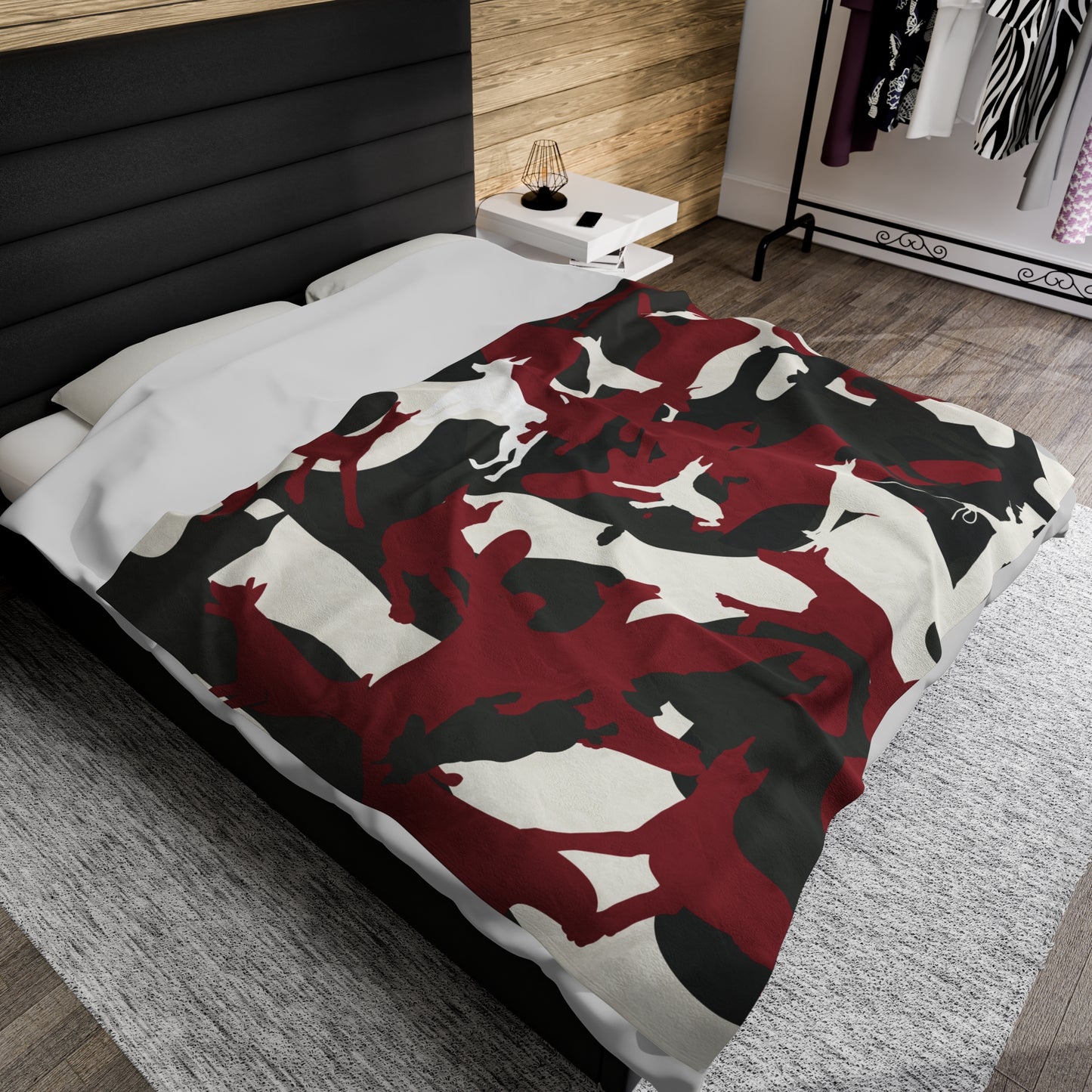 Doberman Red Camo Velveteen Plush Blanket