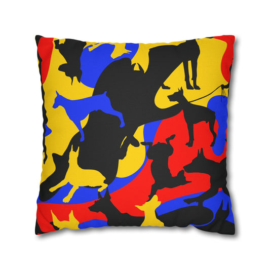 Doberman Yellow Camo Pattern Spun Polyester Square Pillowcase