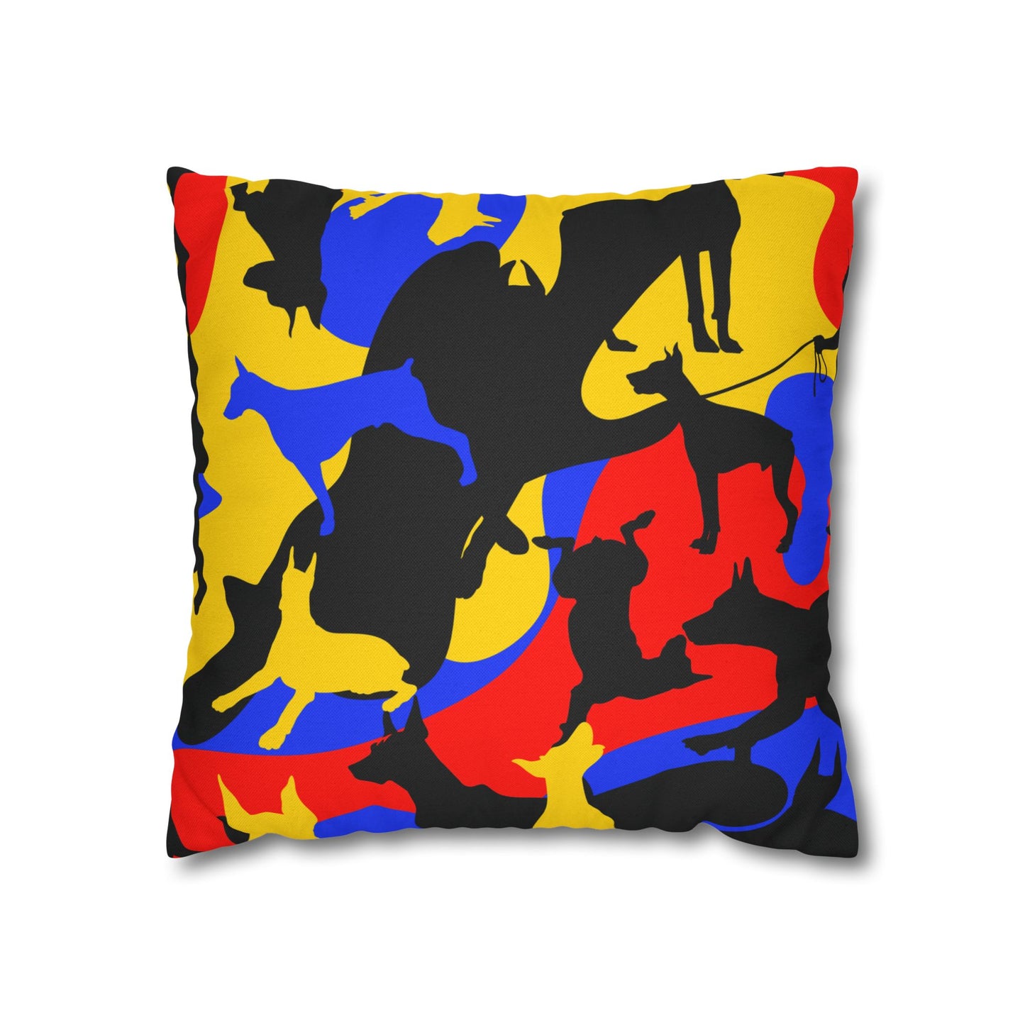 Doberman Yellow Camo Pattern Spun Polyester Square Pillowcase