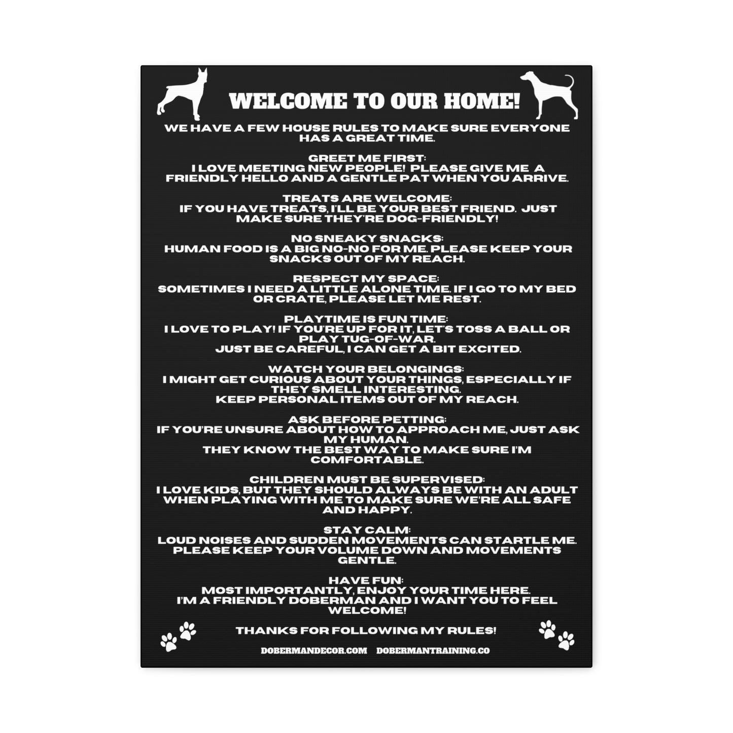 Doberman House Rules Canvas Gallery Wraps