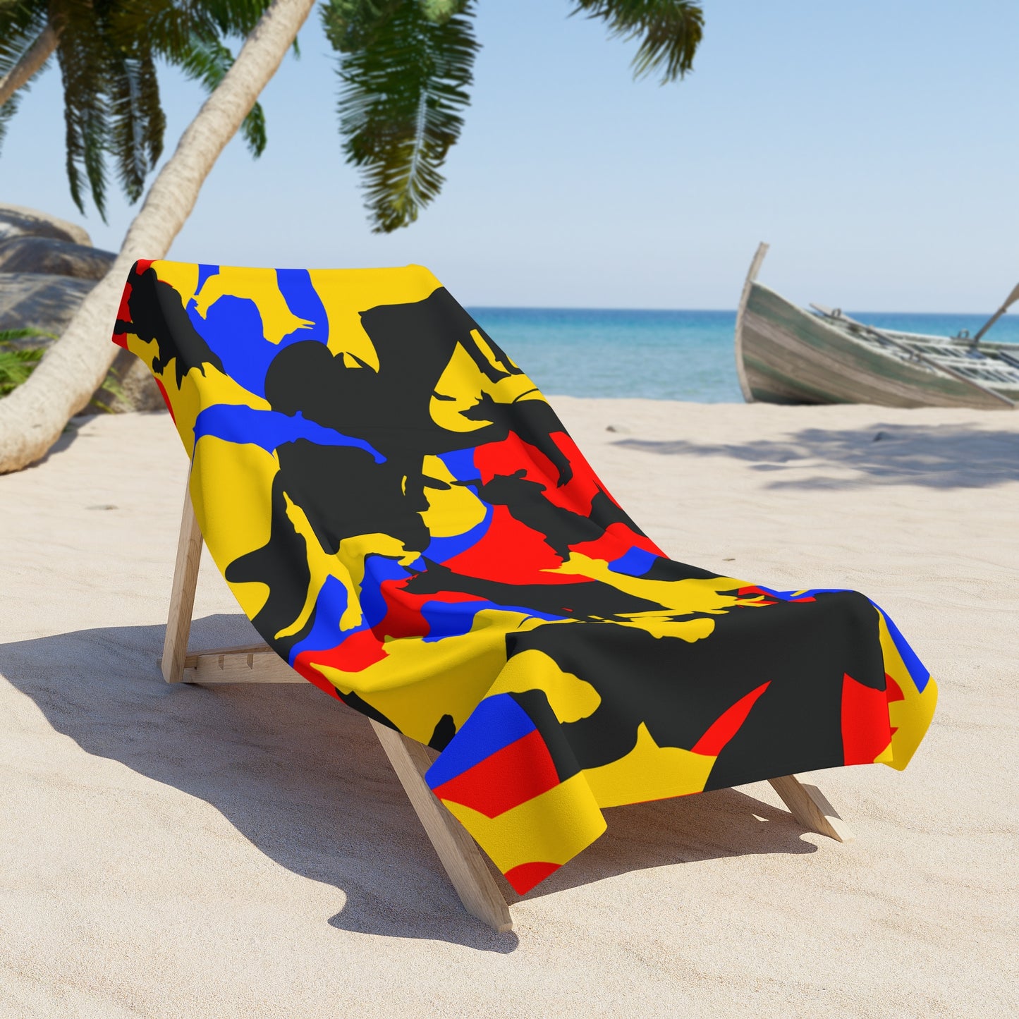 Doberman Yellow Camo Beach Towel