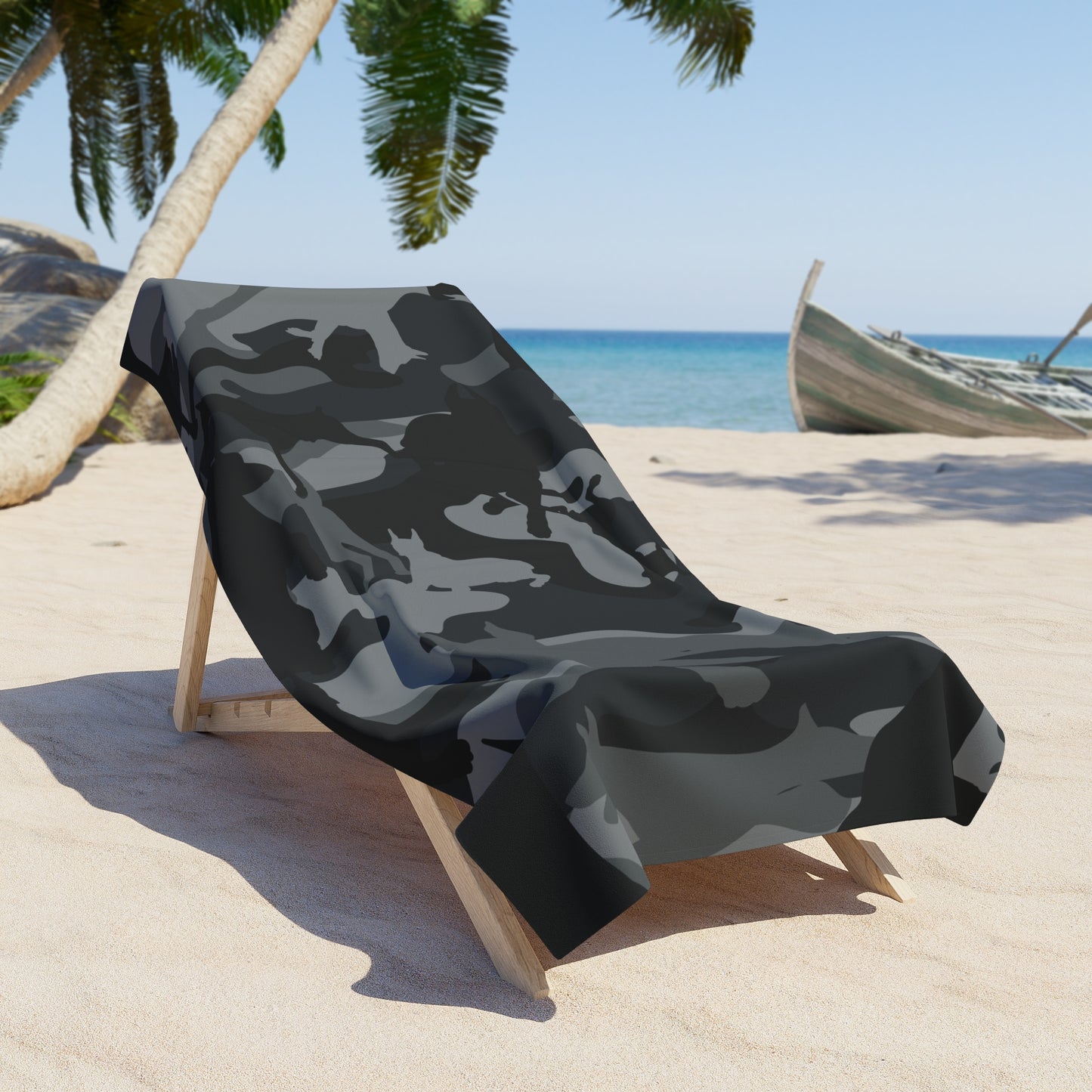 Doberman Gray Camo Beach Towel