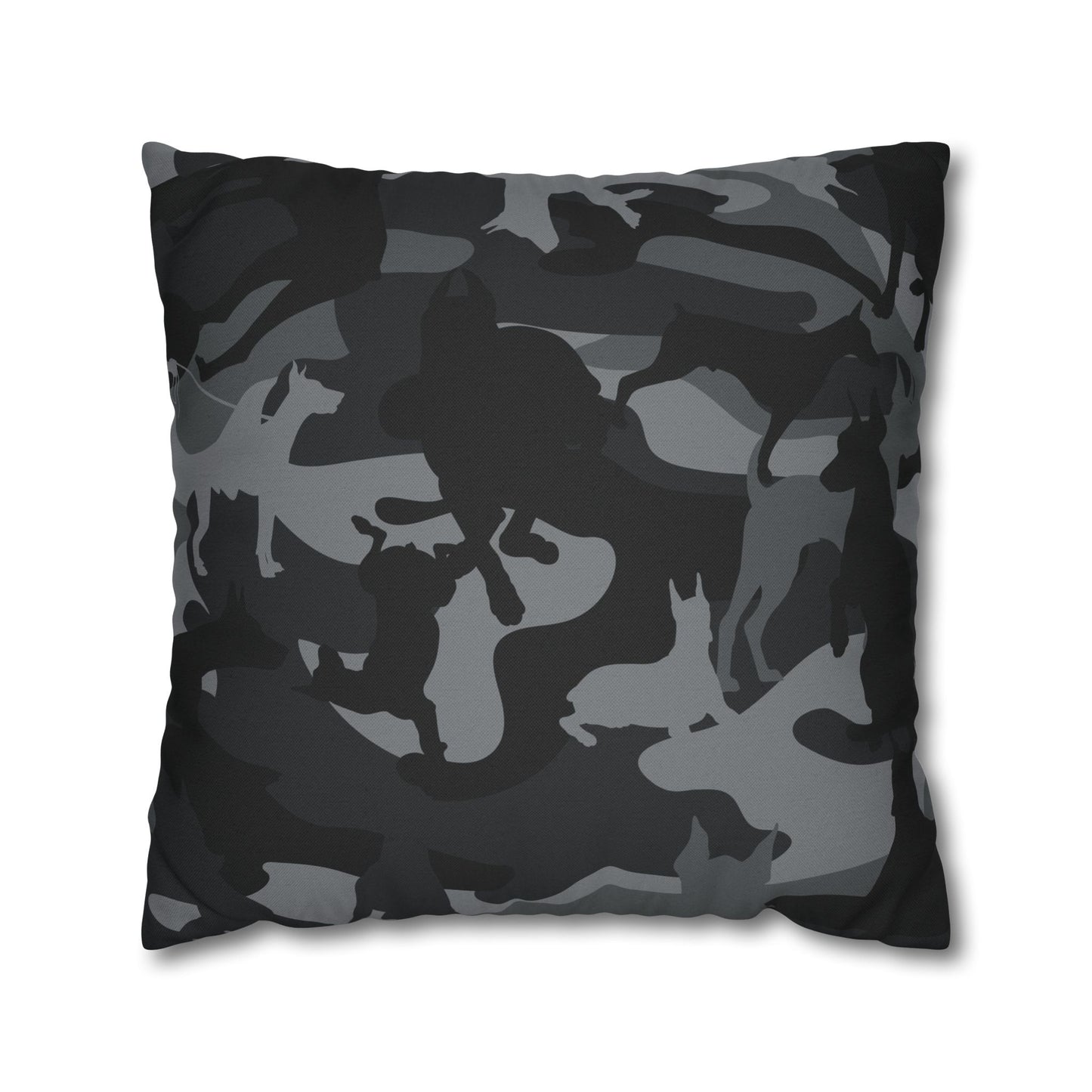 Doberman Gray Camo Pattern Spun Polyester Square Pillowcase