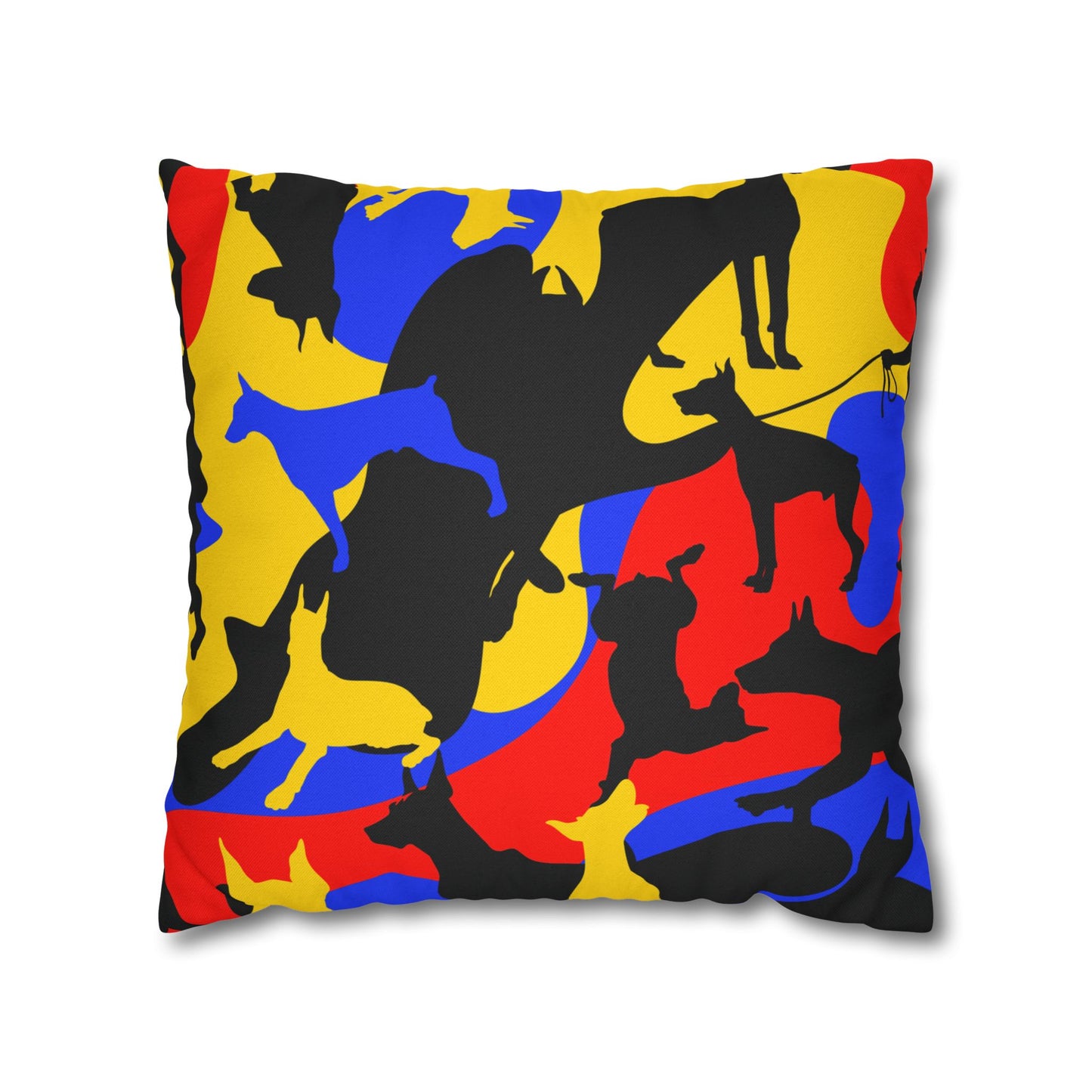 Doberman Yellow Camo Pattern Spun Polyester Square Pillowcase