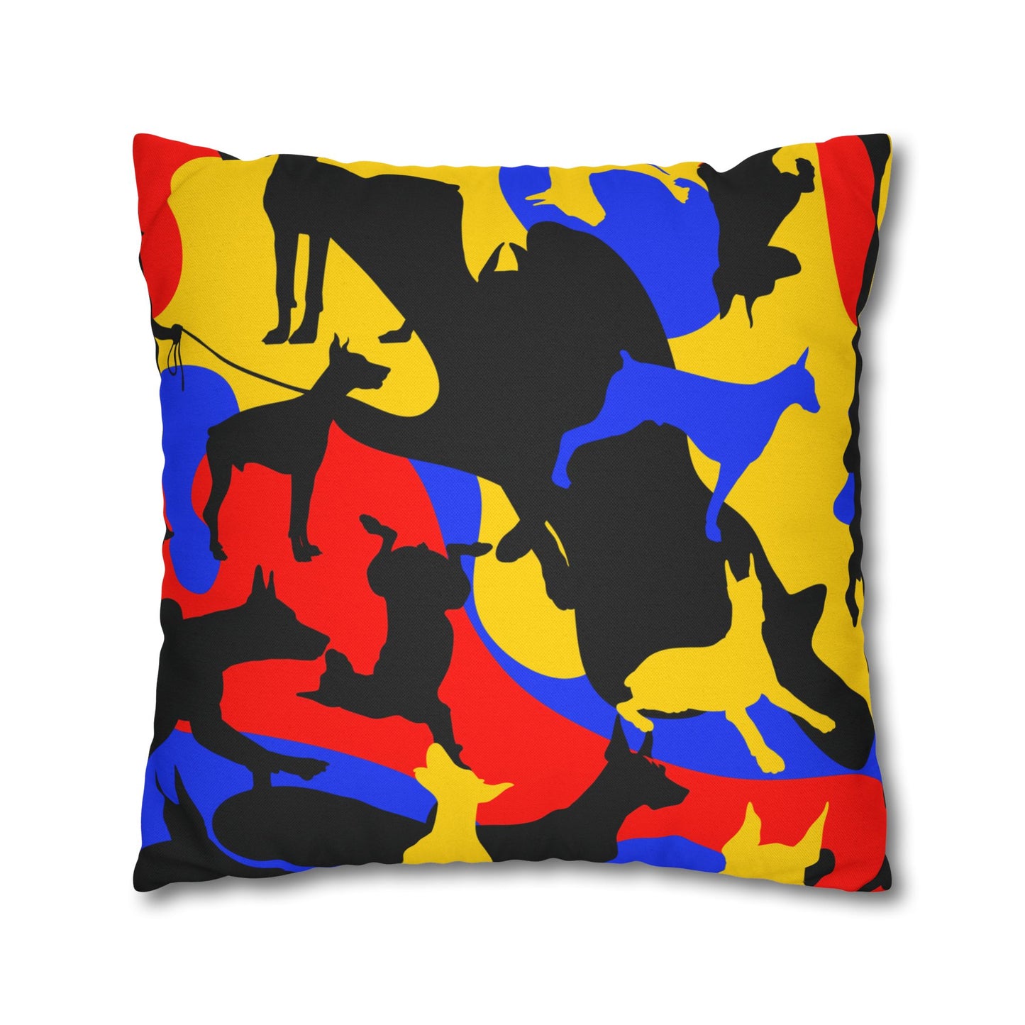 Doberman Yellow Camo Pattern Spun Polyester Square Pillowcase