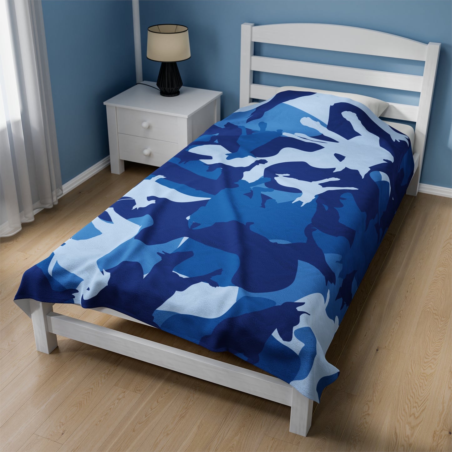 Doberman Blue Camo Velveteen Plush Blanket