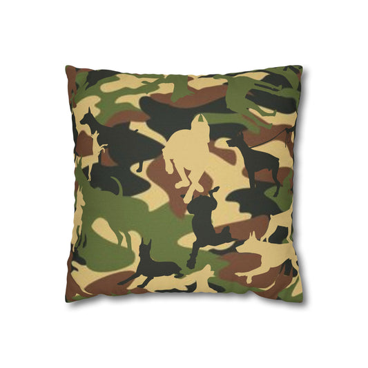 Doberman Brown Camo Pattern Spun Polyester Square Pillowcase