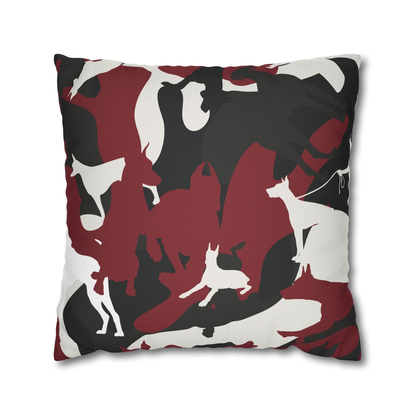 Doberman Red Camo Pattern Spun Polyester Square Pillowcase